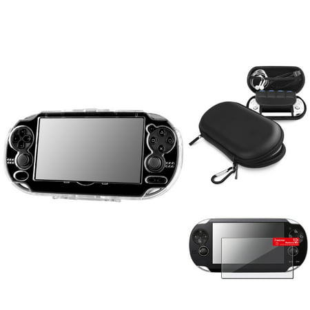 Insten Snap-On Crystal Case+Screen Guard+Black EVA Carry Case For Sony PS Vita (Best Ps Vita Case)