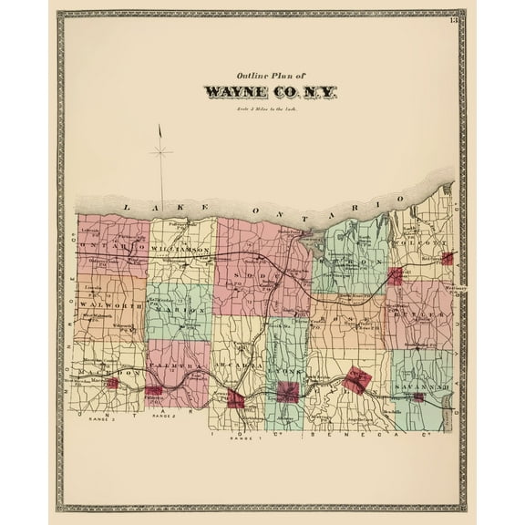 Historic County Map - Wayne County New York - Beers 1875 - 23 x 28.17 - Vintage Wall Art