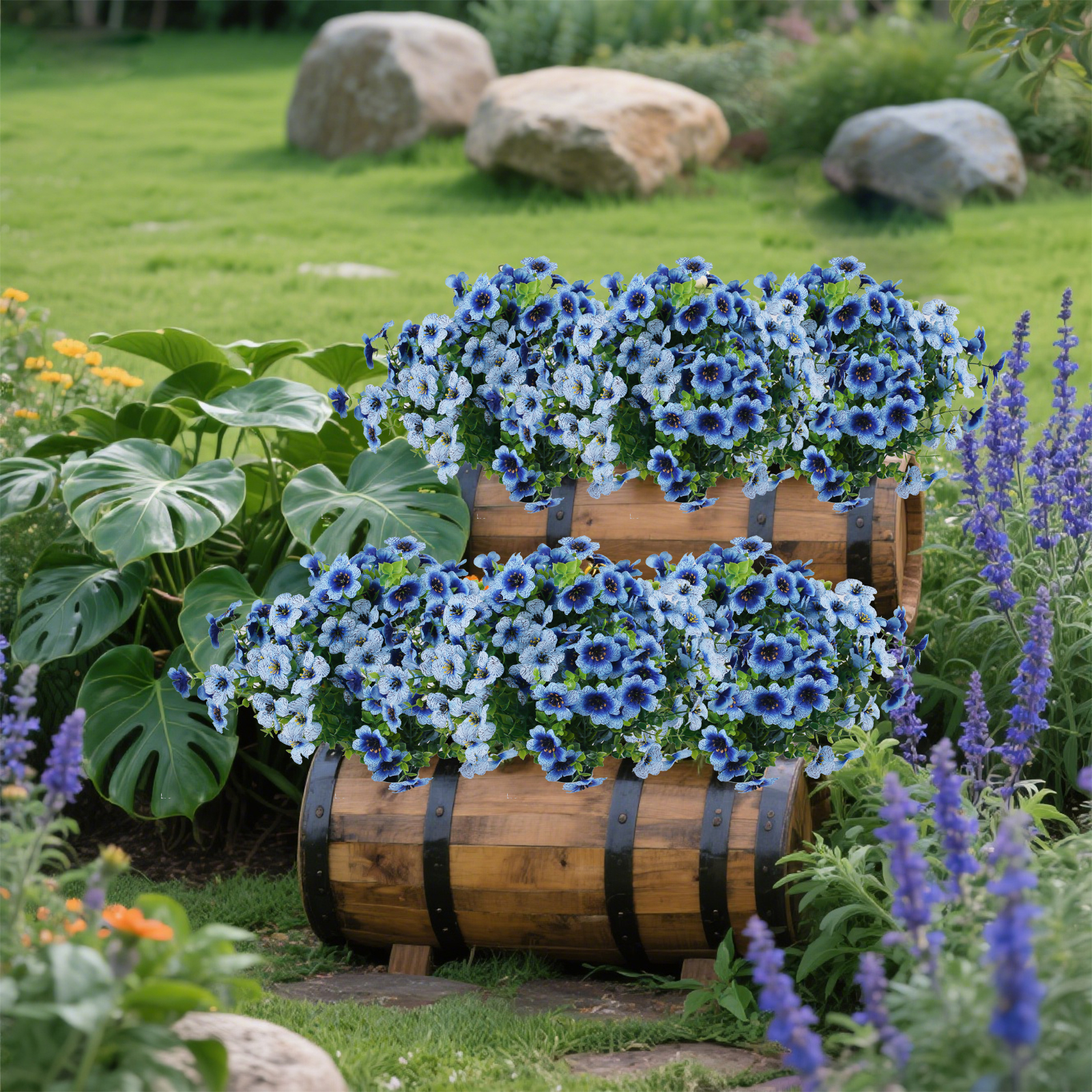 9 Bundles Artificial Flowers for Outdoor,No Fade Fake Plastic Flowers Faux Plants for Decoration Hanging Planters Indoor Outside Garden Porch Window Box Home Wedding Farmhouse