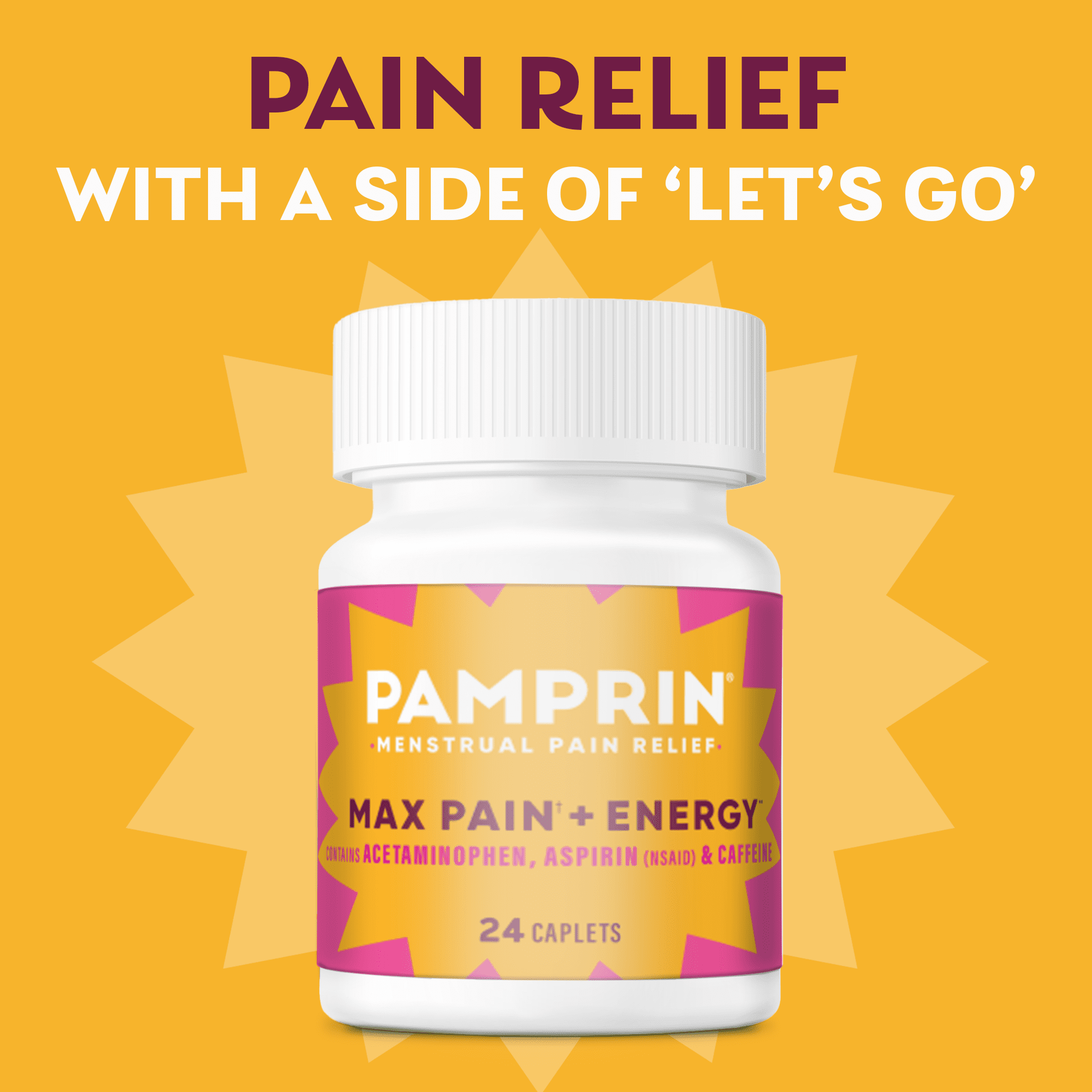 (3 pack) Pamprin Maximum Strength Pain + Energy Menstrual Pain Relief Caplets, 24 Ct