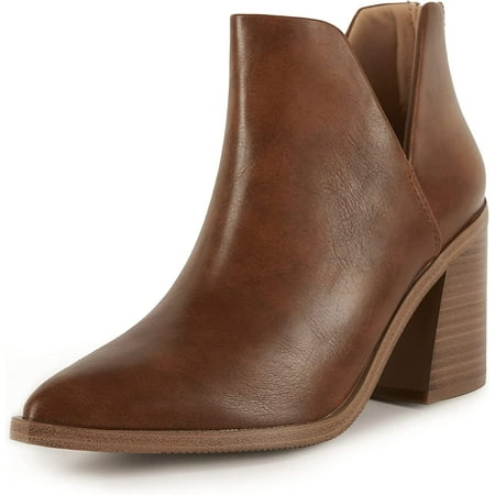 

QWZNDZGR Womens Ankle Boots Slip on Cutout Pointed Toe Snakeskin Chunky Stacked Mid Heel Booties