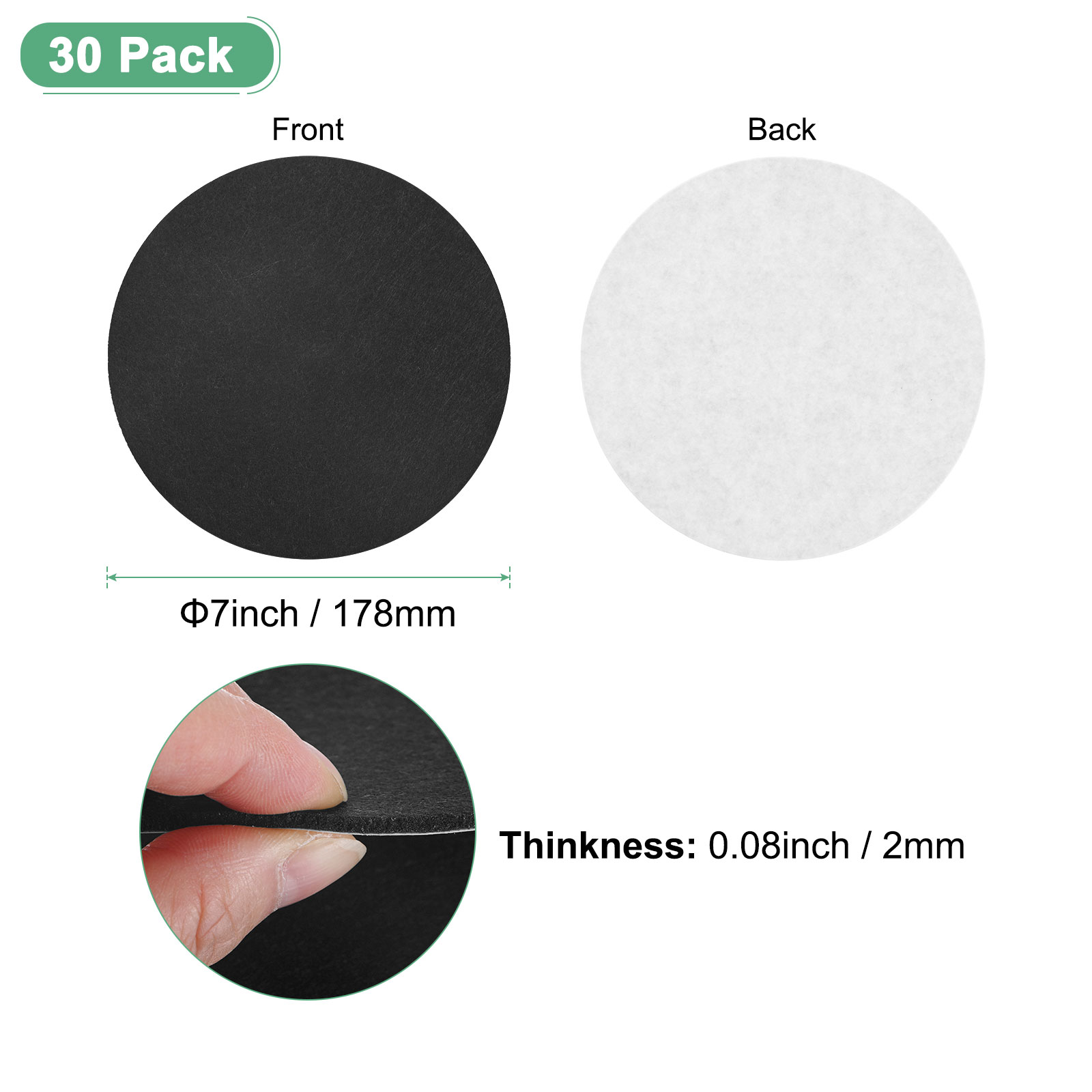 Uxcell 30-Pack Lamp Base Felt, 7 Inch Dia. 2mm Thick Self Adhesive Round Fabric Felt Pads for Lamp/Furniture/DIY [Black]