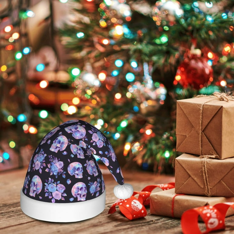 Balery flower Skull rose Pattern Santa Hat Christmas Hat Funny