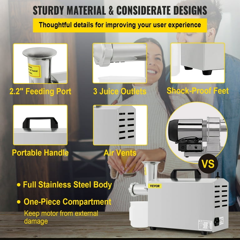 VEVOR Stainless Steel Manual Slow Masticating & Cold Press Juicer
