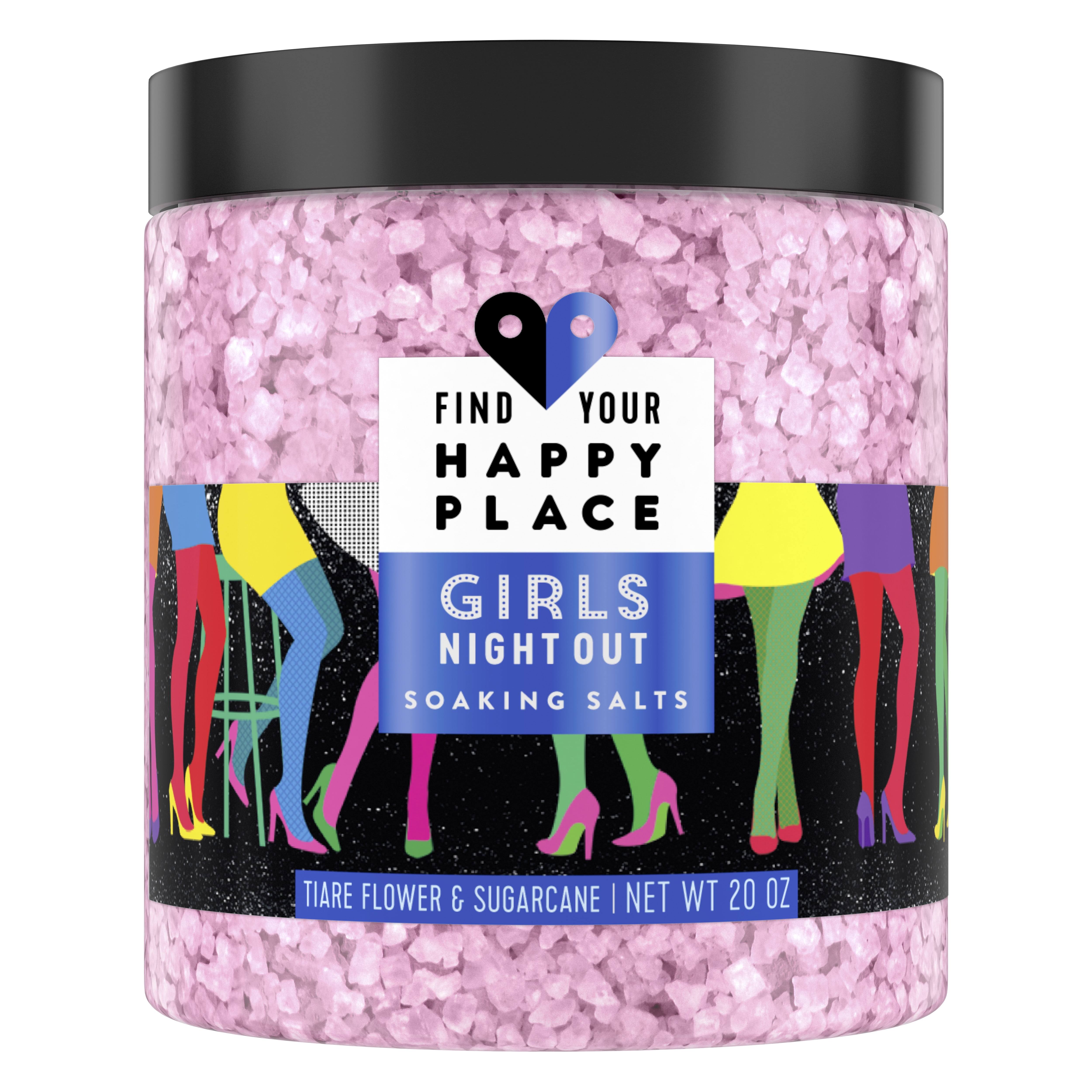 Find Your Happy Place Soaking Bath Salts Girls' Night Out Tiare Flower and Sugarcane 20 oz