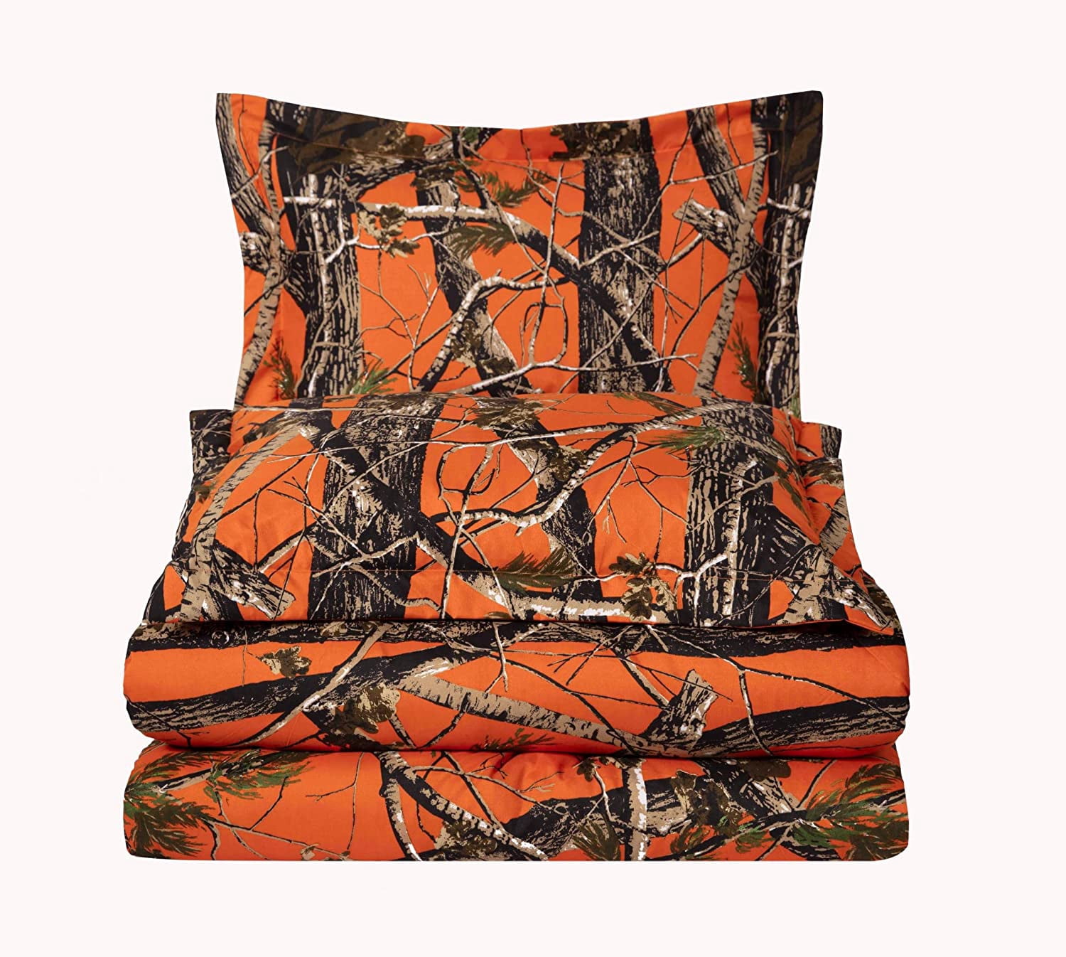 Chezmoi Collection Salem 2-Piece Cabin Lodge Forest Woods Comforter Set, Nature Camo Tree Leaves Printed Soft Microfiber Bedding, Orange, Twin
