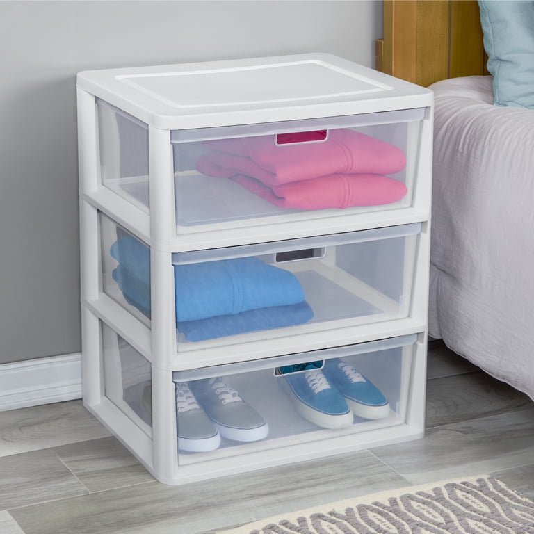 Sterilite Wide 3 Drawer Tower, Plastic Storage Organizer with