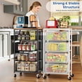 thumbnail image 2 of Kitchen Cart with Drawers, 4 Tier Metal Rolling Utility Cart Organizer on Lockable Wheels with Wooden Top, Black Fruit Vegetable Storage Rack Also for Cans, Snack, Craft, Art, Office, Beauty, 2 of 7