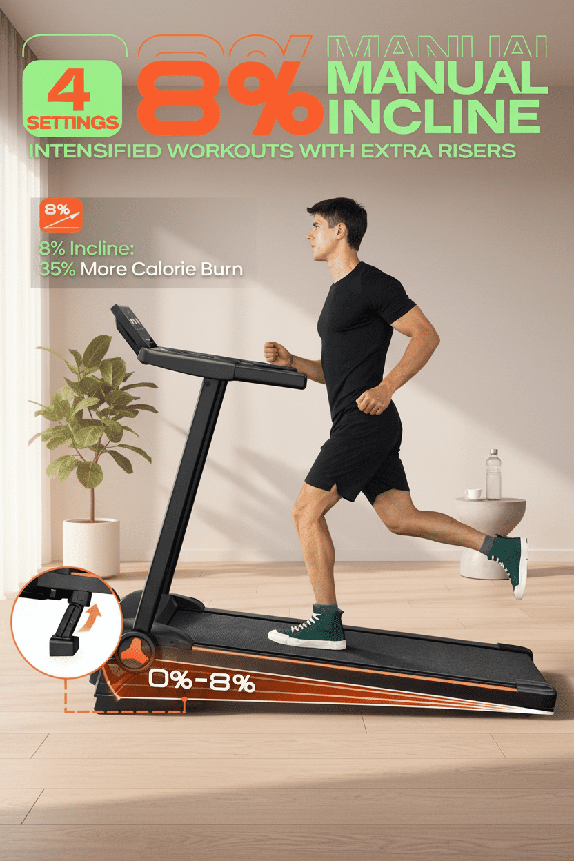USLIM Under Desk Treadmill for Walking and Jogging, Folding Walking Pad with 8% Incline, 3.5HP Motor, LED Display, 400 lb Capacity