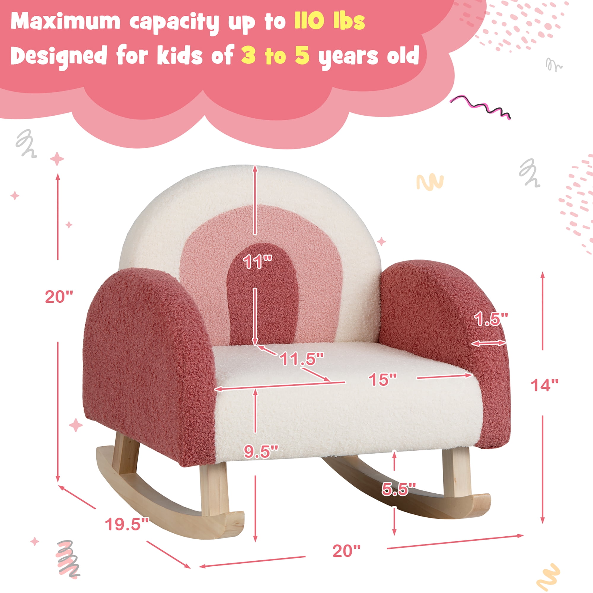 Costway Kids Rocking Chair Children Armchair Velvet Upholstered