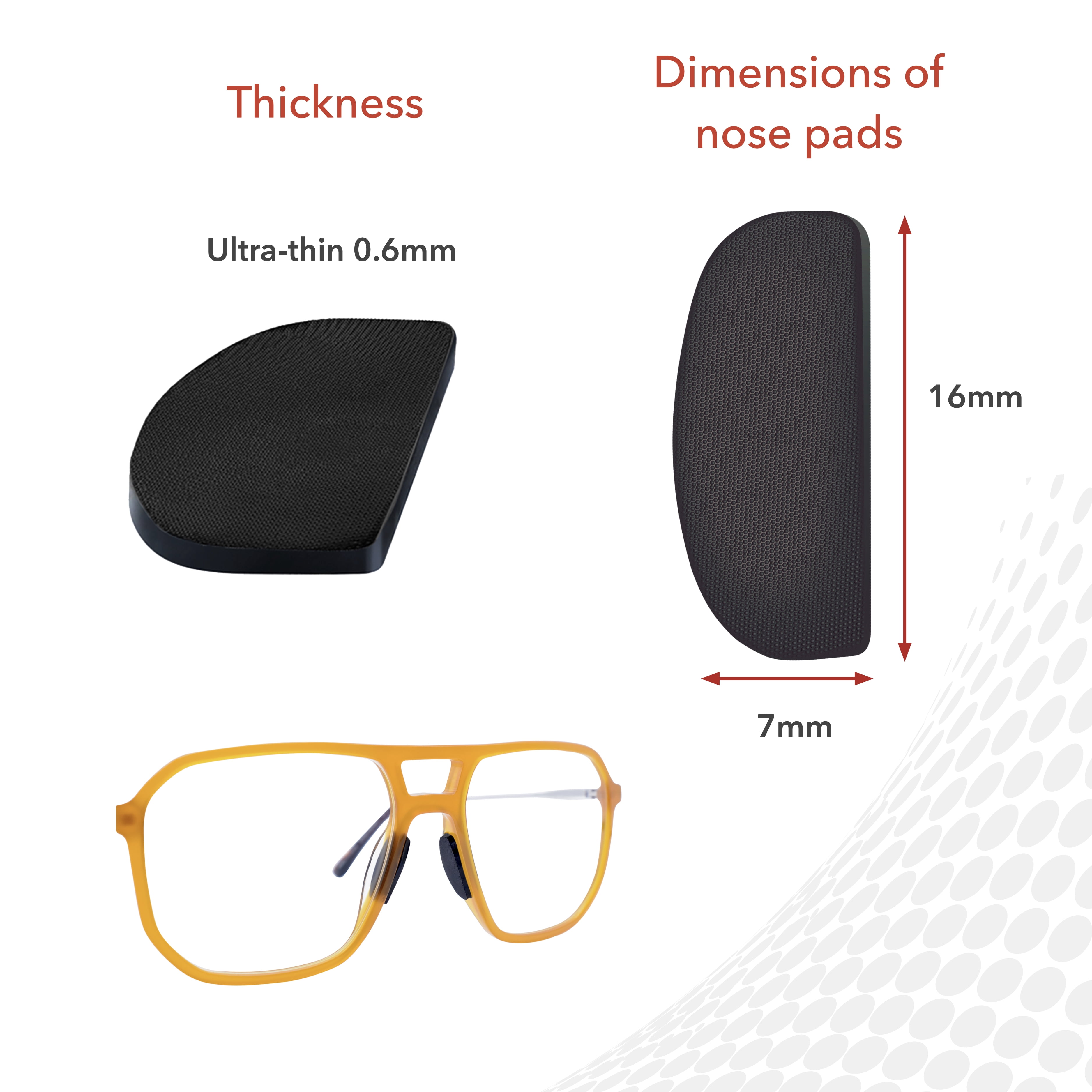 (2 pack) Setex Gecko Grip Ultra-Thin 0.6mm Anti Slip Eyeglass Nose Pads, (3 Black Pair), 2500 Innovative Microstructured Fibers per Nose Pad, 0.6mm x 7mm x 16mm