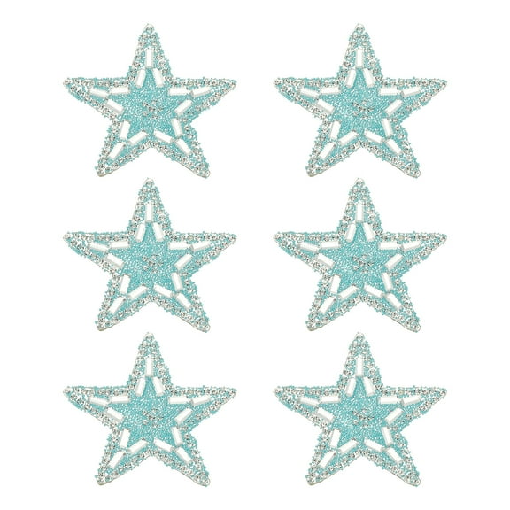Uxcell Iron on Star Patches, 6pcs Adhesive Applique Stars Silver Rhinestone Glitter Crystal Stickers Patch Fabric Embellishments for DIY Crafts Clothing Jeans Repair, Blue 5.5cm