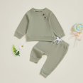 thumbnail image 2 of YDFCWXW Toddler Baby Boy Solid Color Waffle Long Sleeve Sweatshirt Shirt Tops Long Pants 2 Winter Clothes Minimalist Everyday Set （Light Green, 3-6 Months）, 2 of 9