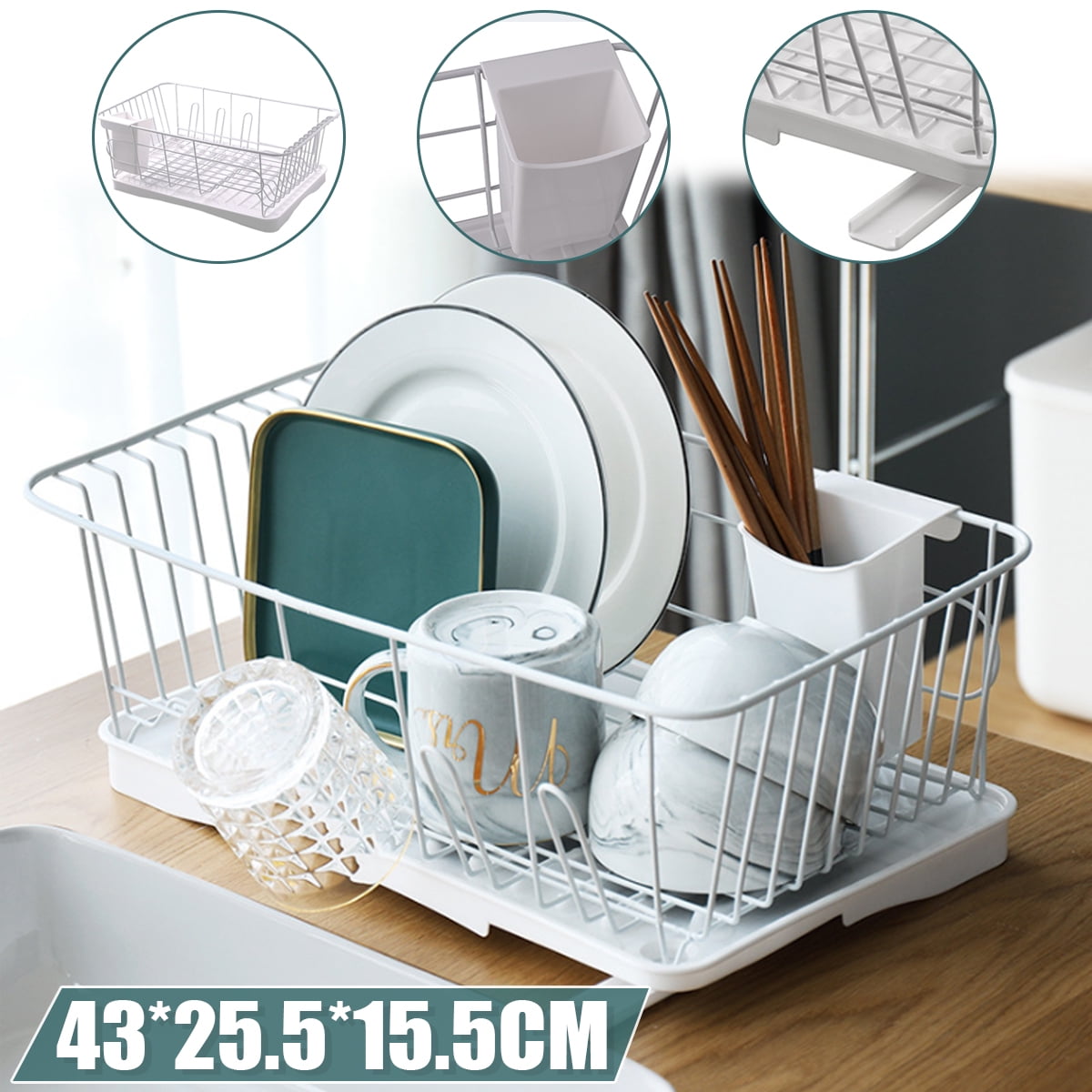 14.04 in.L x 9.95 in. W x 10.34 in. H Pink Standing Metal Kitchen Dish Rack with Pallet