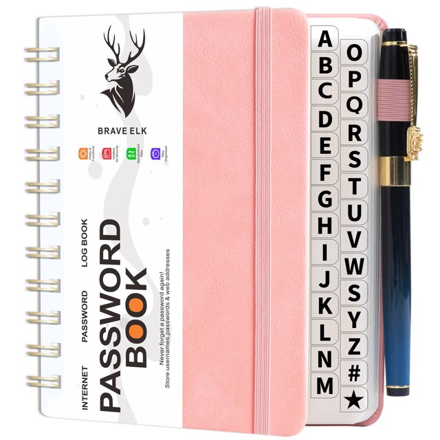 WHEANG Password Book – Internet Address & Password Organizer With Laminated Alphabetical Tabs – Password Journal – Hardcover Medium Size 6.1x4.8”