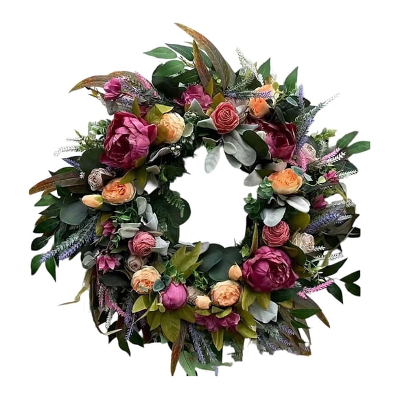Corona de primavera/verano para puerta, guirnalda de flores de 45 cm (18 pulgadas), guirnalda colgante de flores artificiales para balcón,