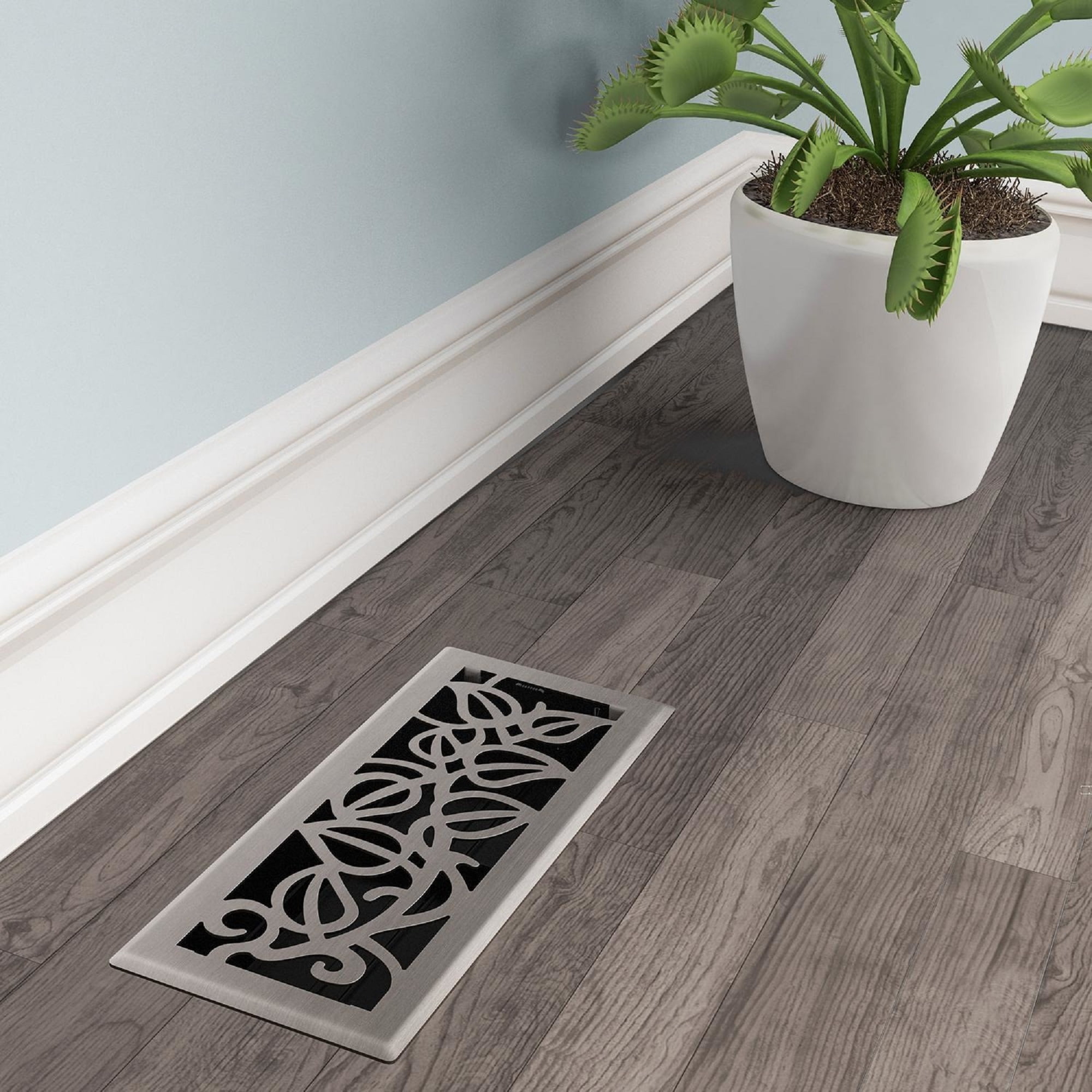 4in x 12in Napa Style Brushed Nickel Metal Heating and Cooling Air Floor Register (2 PACK) - Overall 5 1/4" x 13 1/4"