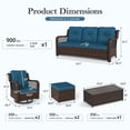 thumbnail image 3 of Mvpipi Outdoor Patio Furniture Set with Swivel Chairs and Ottoman, 6 Pieces All-Weather Wicker Patio Conversation Sets with Sofa and Coffee Table for Backyard, Porch, Balcony, Peacock Blue, 3 of 9
