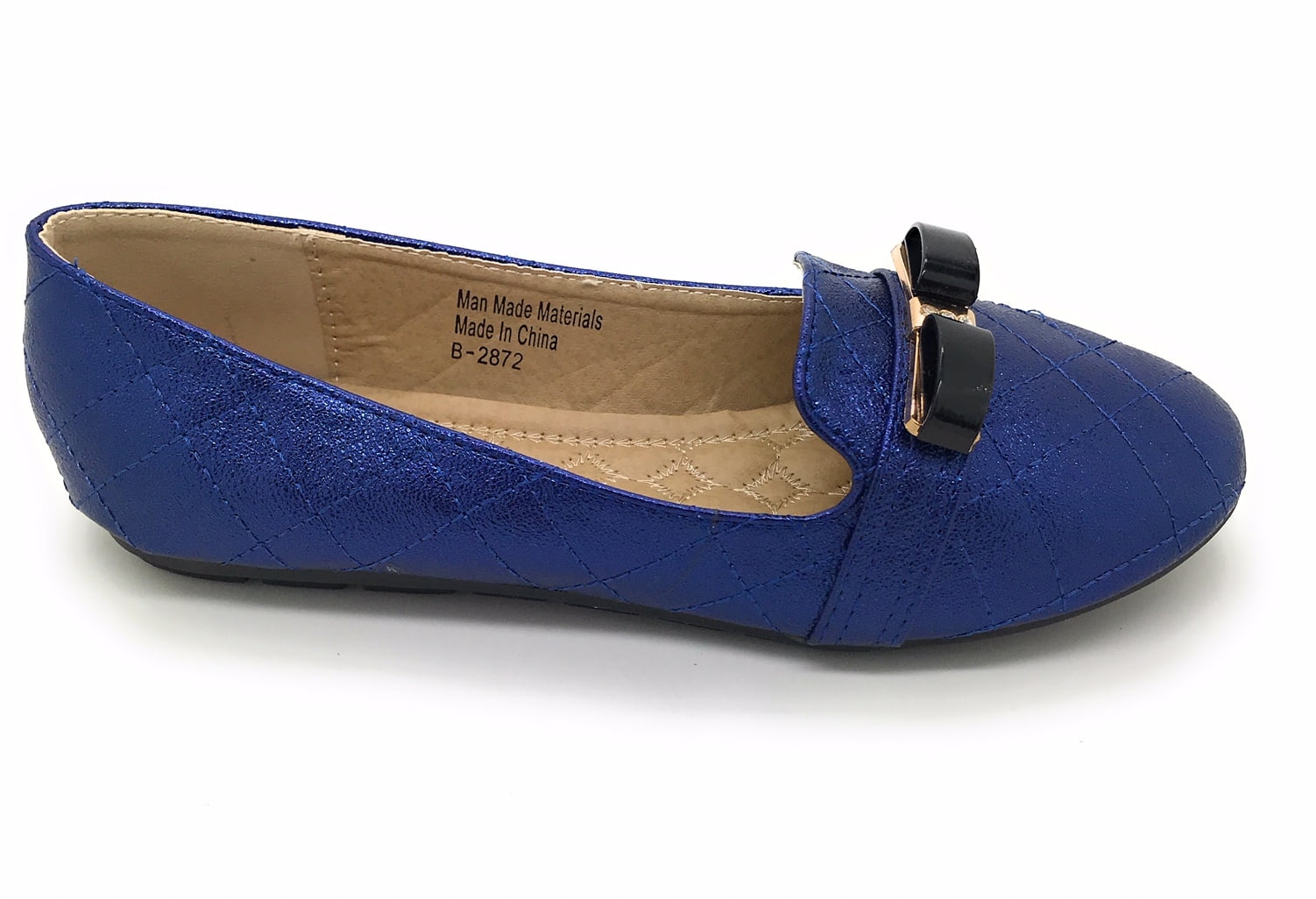 Victoria K Techno Shine Quilted Texture Black Bow Ballerina Flats (Women)