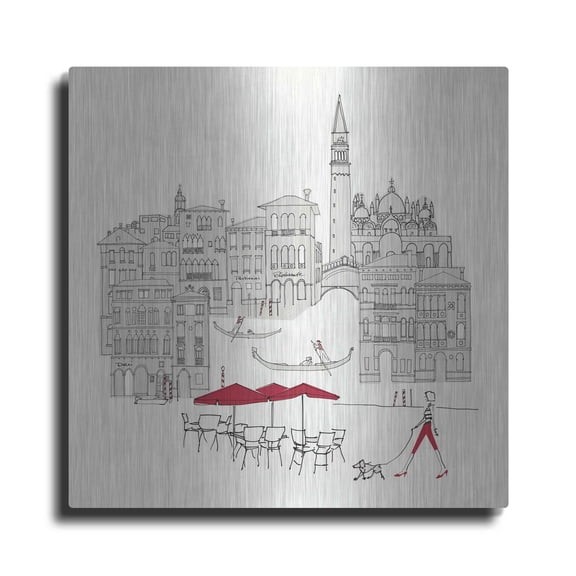 Luxe Metal Art 'World Cafe IV Venice Red' by Avery Tillmon, Metal Wall Art, 12"x12"