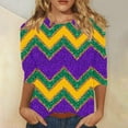 thumbnail image 2 of successthop Mardi Gras Shirts Women Plus Size Casual Oversized Crewneck Blouse 3/4 Sleeve Outfits Lightweight Tops 3XL, 2 of 5