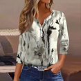 thumbnail image 2 of WTOBBY Women's Henley Neck Ribbed Knit Top Floral Print 3/4 Sleeve Button-Down Tunic Casual V-Neck T-Shirt Relaxed Fit Comfortable Wear,Light Gray 2XL, 2 of 5