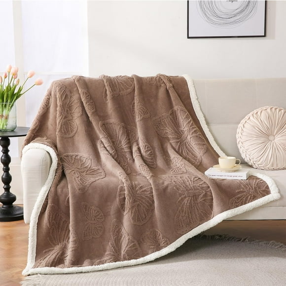 Gracelife Sherpa Throw Blanket for Couch, Cozy Blanket for Bed, 60"*80" Warm Soft Fuzzy Blankets, Fleece Thick Big Blanket for Winter, Coffee