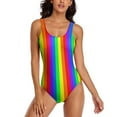 thumbnail image 2 of Striped Swimsuit Vertical Lines One Piece Swimwear Push Up Bodysuit Retro Holiday Rave Bathing Suit, 2 of 5