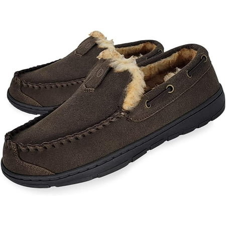 

Clarks Mens Suede Venetian Moccasin Slipper LB0534 - Warm Plush Faux Fur Lining - Indoor Outdoor House Slippers For Men 9 M US Med Brown
