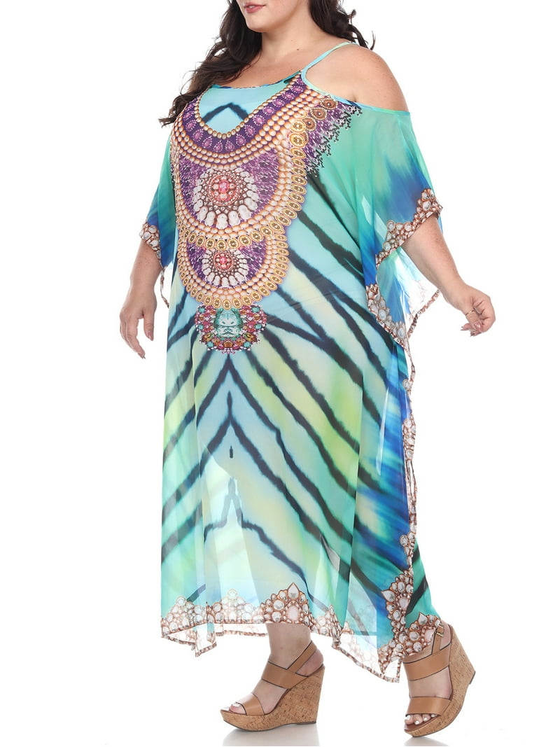 White Mark Women's Plus Size Sheer Caftan Dress with Tie-up