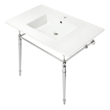 Kingston Brass KVPB372271CP Edwardian 37" Ceramic Console Sink with Brass Legs (1-Hole), White/Polished Chrome