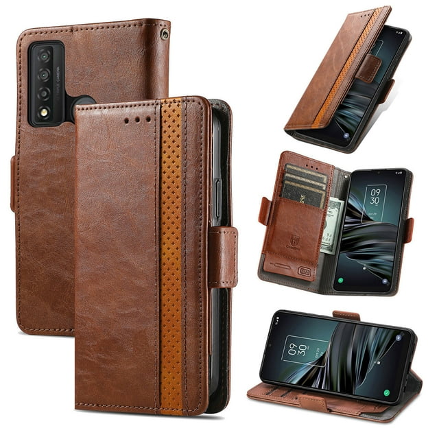 Case for TCL 20 XE Cover Leather Wallet Folio Case Book Design Flip Magnetic Closure - Brown