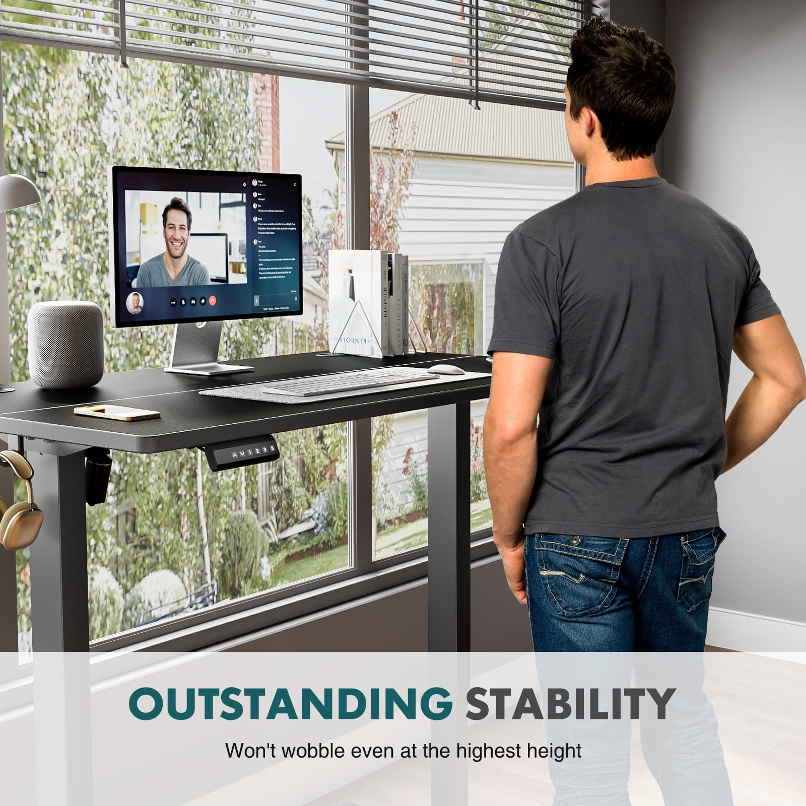 CONCETTA Electric Adjustable Height Standing Desk - 40 x 24 inch Sit to Stand Up Desk with Splice Board, Rising Home Office Computer Table with 2 Hook and Wire Hole for Work