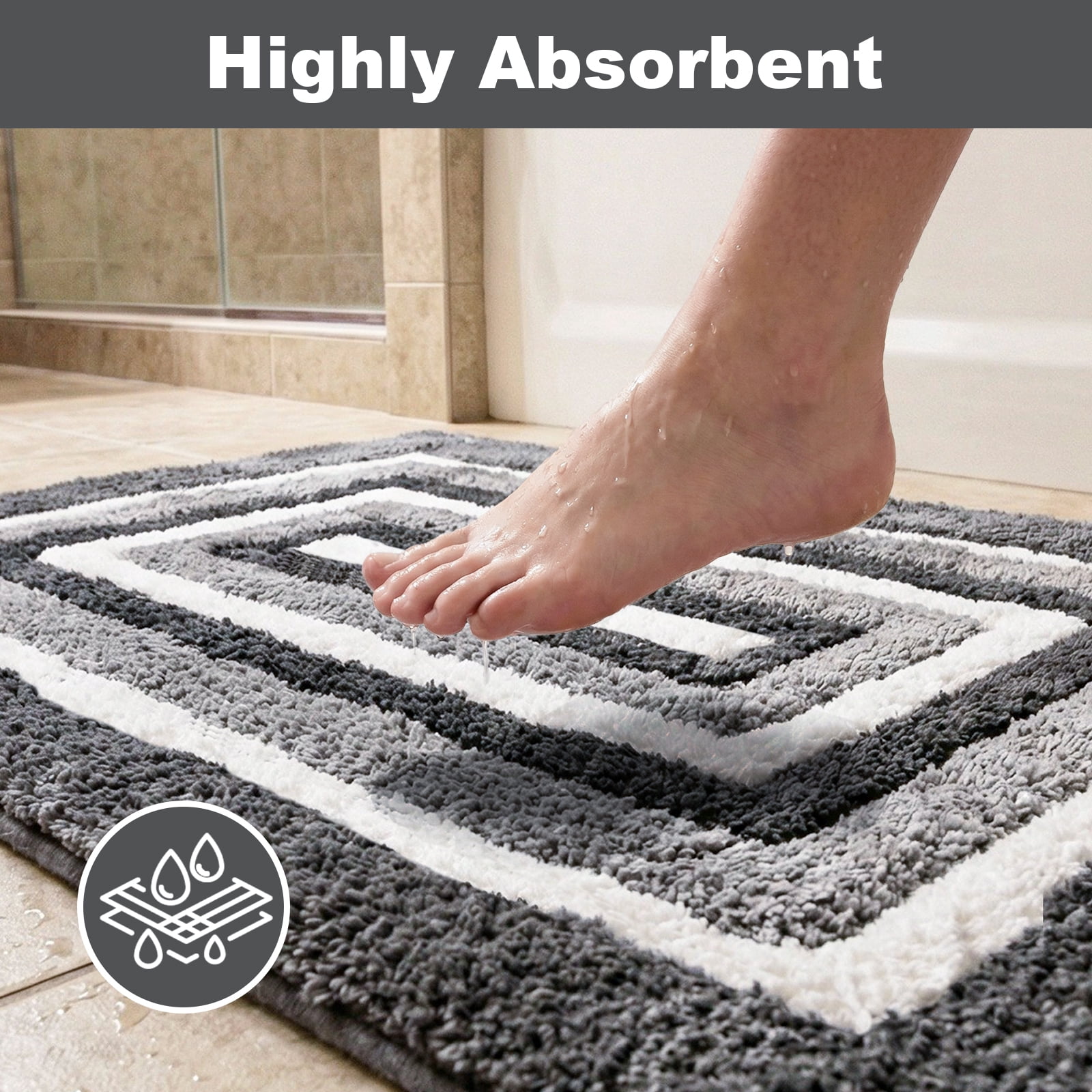 Vaparinckl Bathroom Rug, Extra Soft Microfiber Absorbent Non-Slip Bath Mat for Shower and Sink,Plush Machine Washable Carpet, 24"x36", Dark Gray and White