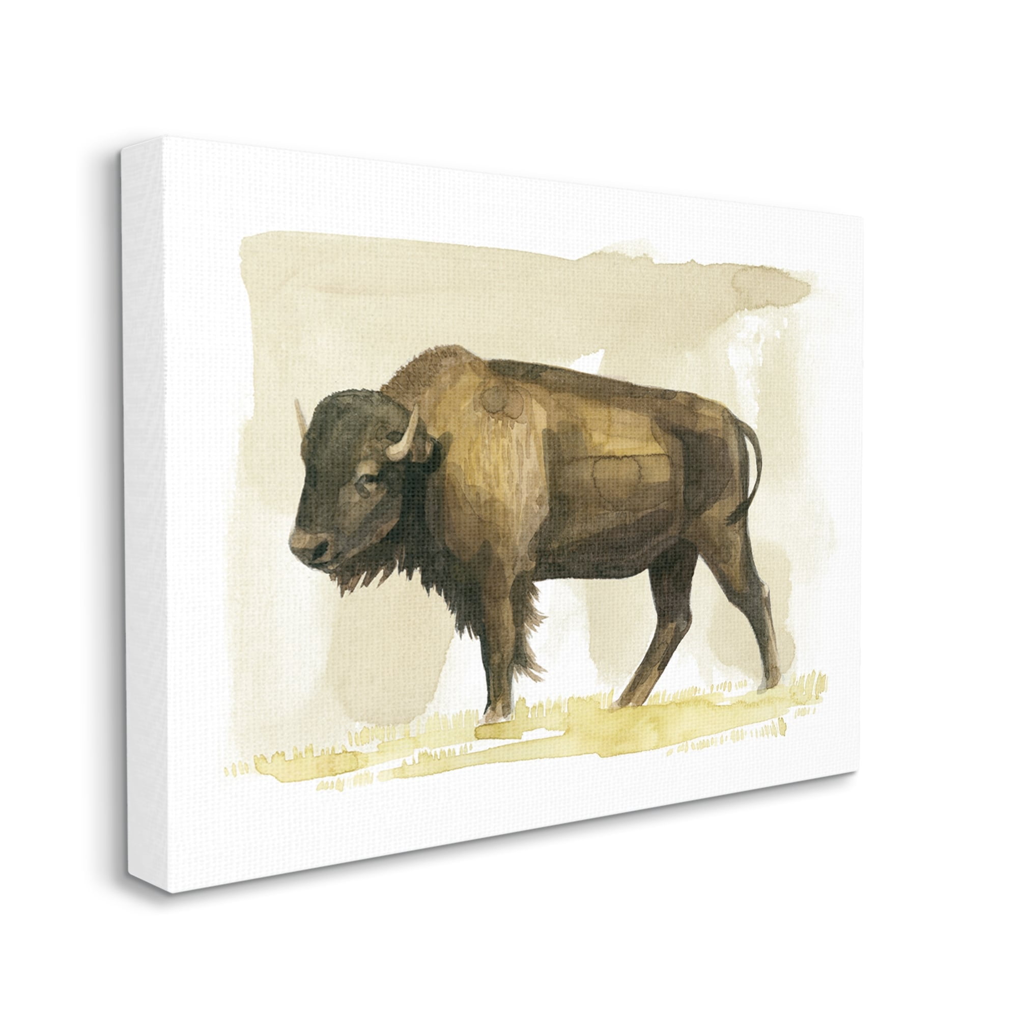 Stupell Bison Rural Animal Watercolor Animals & Insects Painting Gallery Wrapped Canvas Print Wall Art
