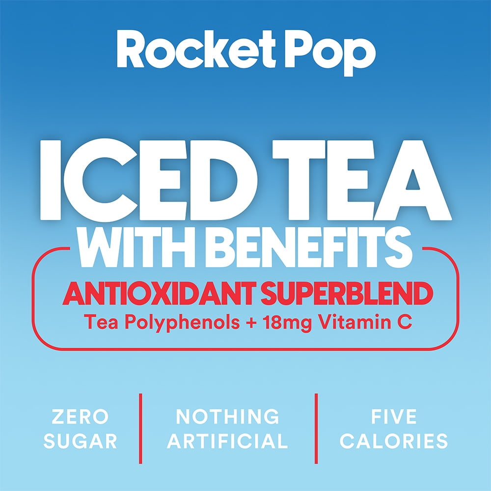 (12 pack) Ryl Iced Tea Rocket Pop, Zero Sugar Antioxidant Tea, Cherry Lime Blue Raspberry Flavor, 16 fl oz Ready-to-Drink Can