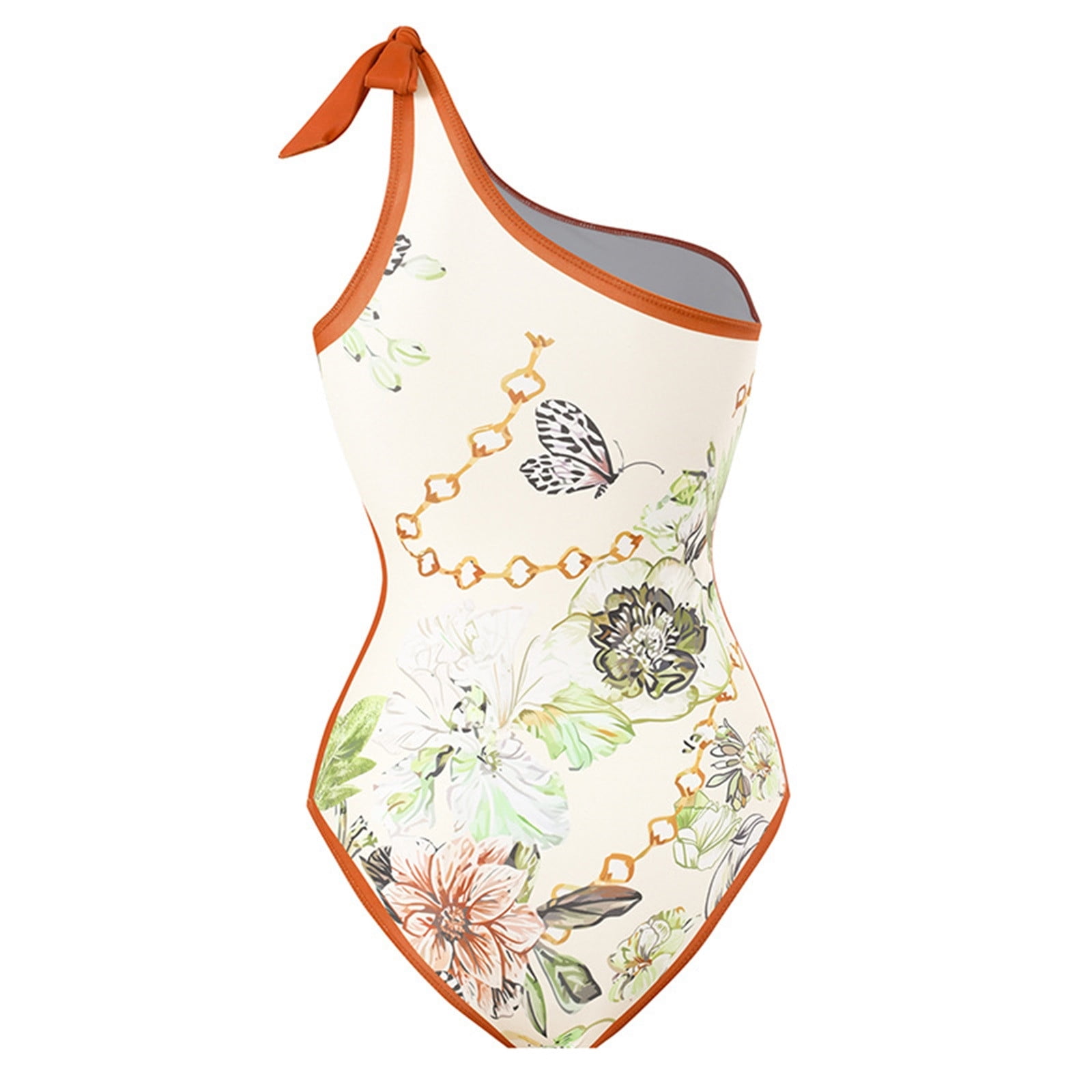 ZQGJB Sexy One Piece Tankini Swimsuit with Chiffon Wrap Around Long Skirt for Women Vintage Summer Floral Printed Tummy Control Bathing Suit 2 Piece Set #16-Orange L