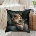 thumbnail image 6 of Uutvery Cute Rabbits Print Pillowcase, 18x18 Inch Adorable Bunny Design on Soft Fabric, Charming Decorative Cushion Cover for Sofa Bedroom, Perfect Easter and Spring Season Gift, 6 of 7