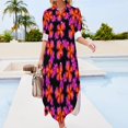 thumbnail image 3 of Floral Pattern, Vibrant Colors Shirt Dress Long Sleeve Street Fashion V Neck Oversized Casual Dress Women Evening Dress, 3 of 7