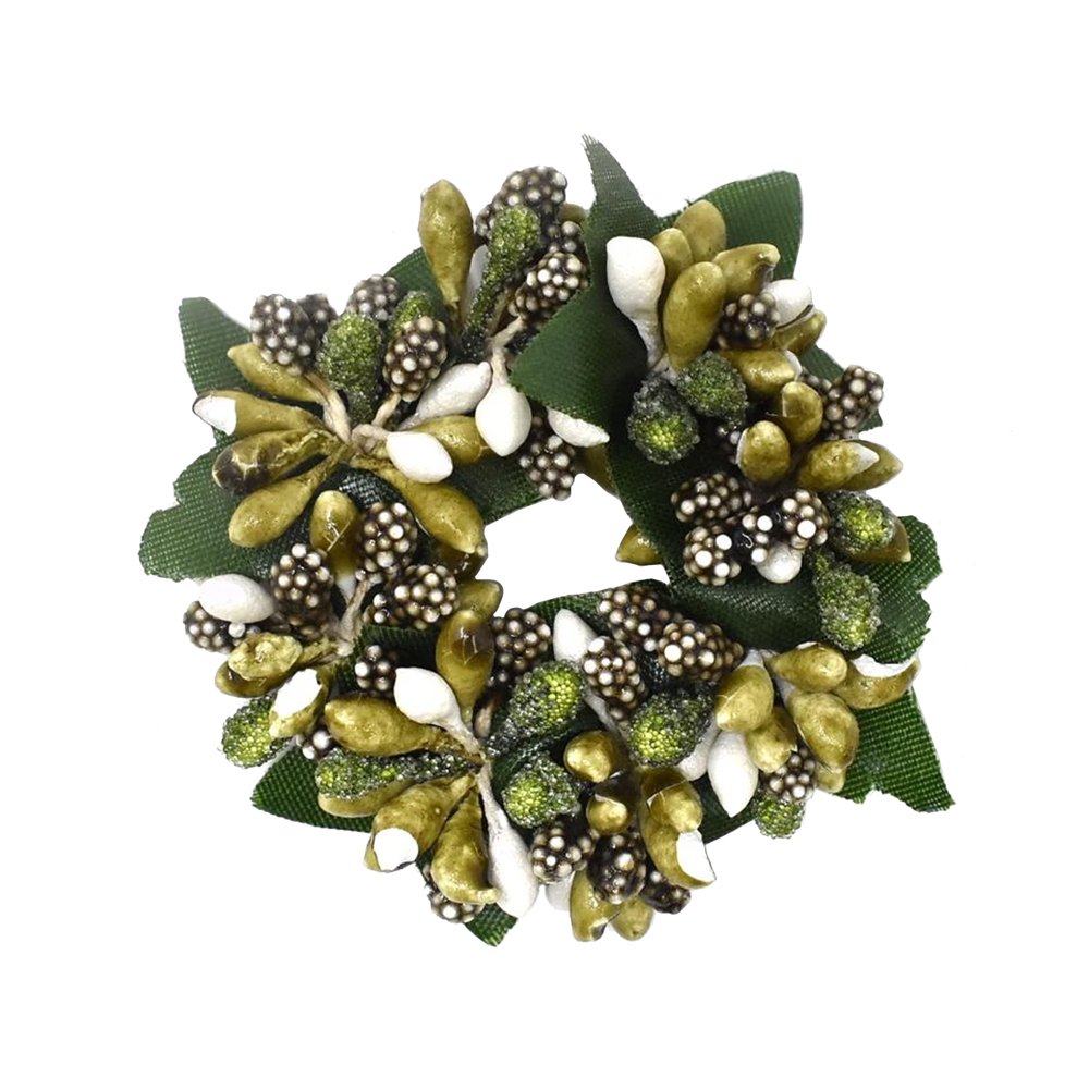 Decorative Green Berry Candle Ring for 1Inch Candles, 21/2Inch