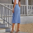 thumbnail image 2 of Aayomet Maxi Skirts For Women Women's Clothing Button Irregular Slit Denim High Waist Long Skirt Casual,Blue Medium, 2 of 5