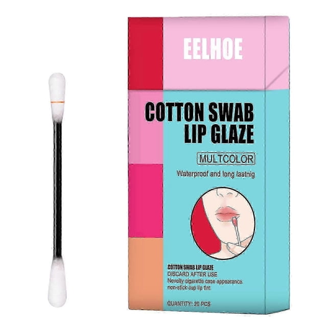 20pcs/box Cotton Swab Lip Glaze Moisturizing Long-lasting Non-stick Cup Portable Lips Makeu