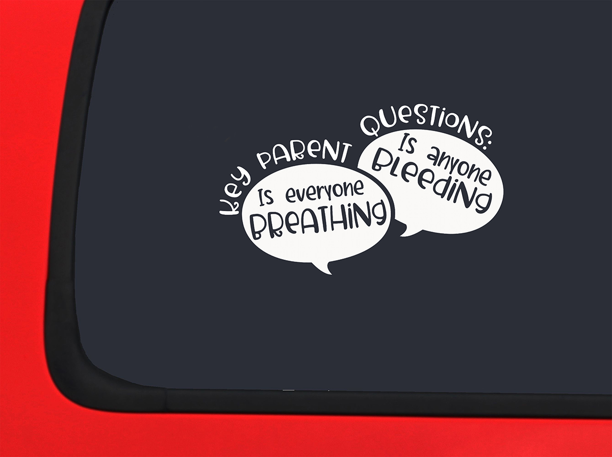 Car Sticker Parent Questions Everyone Breathing, Anyone Bleeding? Quote