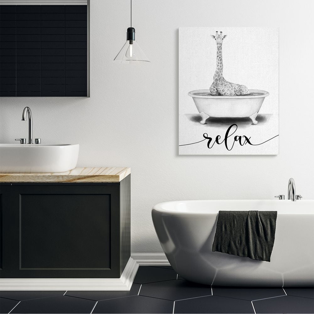 Stupell Industries Giraffe Bathroom Sketch Bath Relaxation Animal Design Canvas Wall Art Design by Rachel Nieman