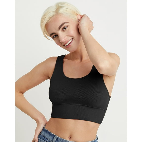 Hanes Originals Women's Rib Longline Bralette, Cotton Black L