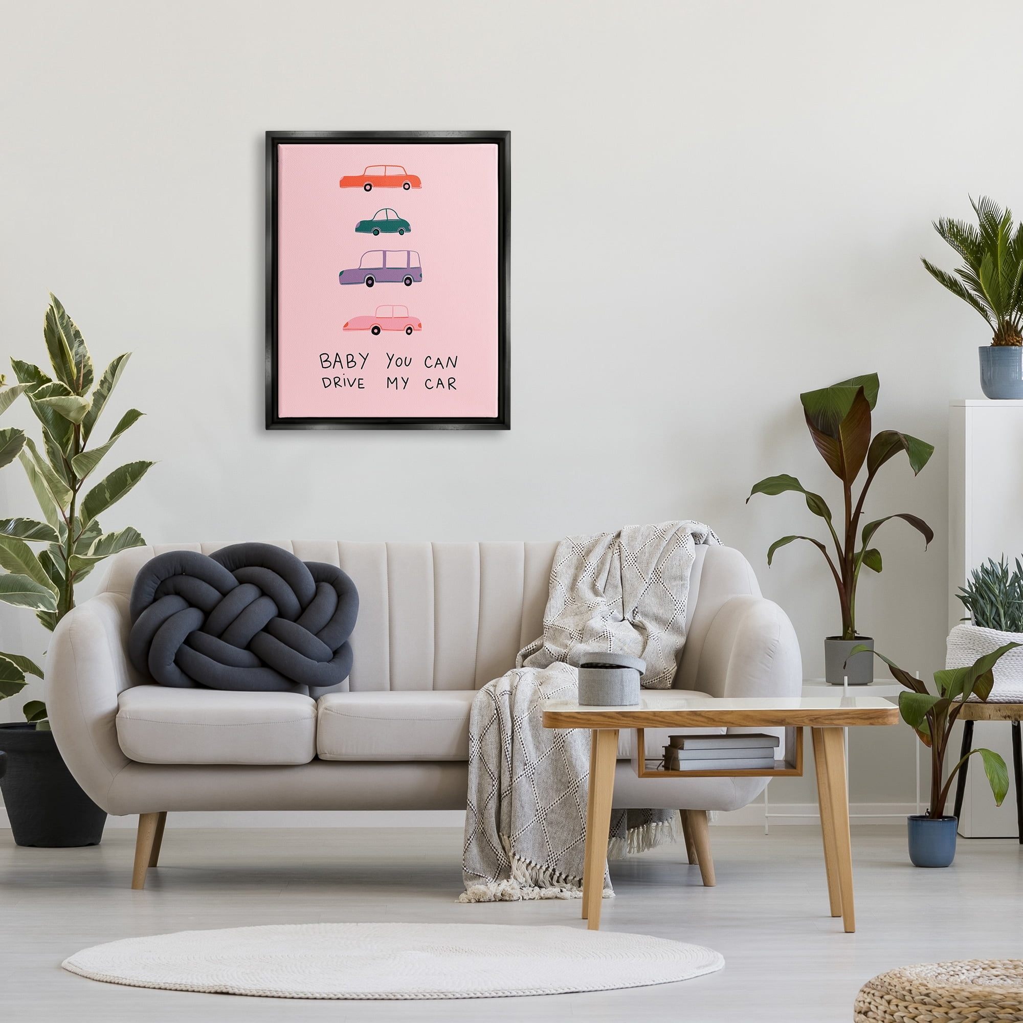 Stupell Industries Baby You Can Drive My Car Whimsical Song Lyrics Graphic Art Jet Black Floating Framed Canvas Print Wall Art, Design by Dominika Godette