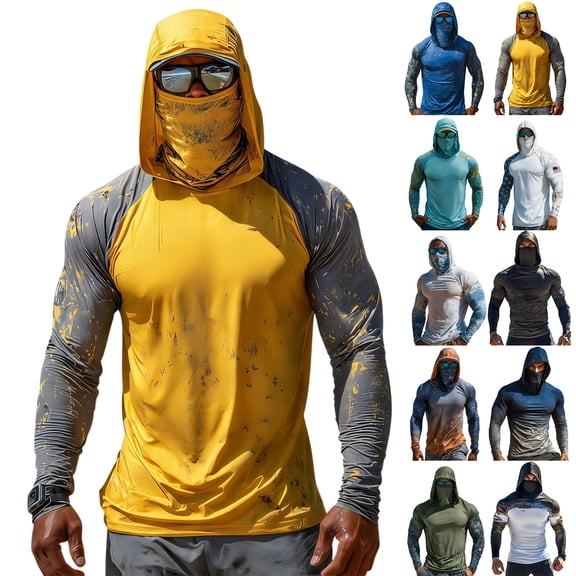 Men's Tactical Camo Hoodies with Built-In Face Masks and UPF 50  Protection Featuring Moisture Wicking Fabric for Hunting Trips Fishing Adventures Outdoor Sports Army Green XXL