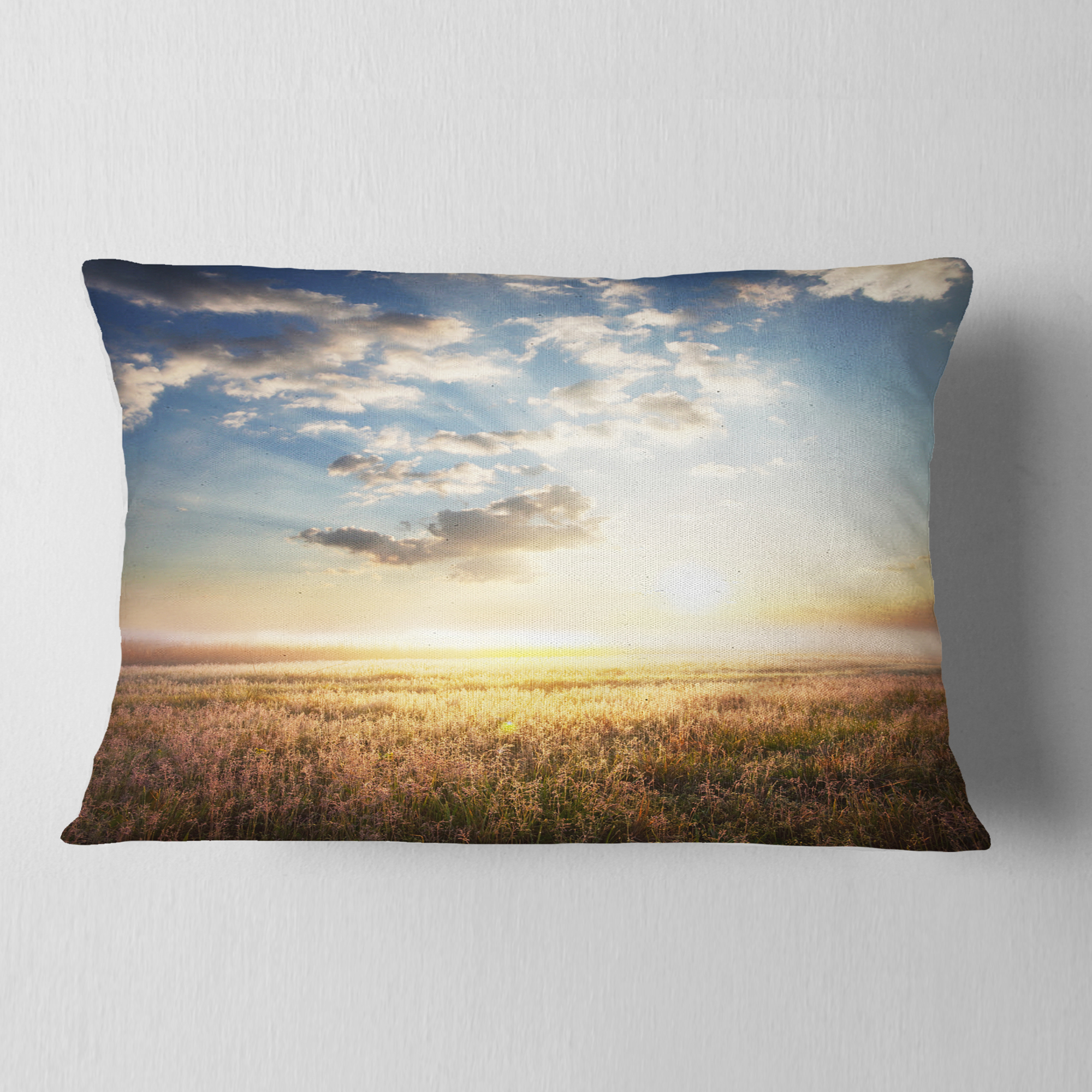 Designart Mountain Meadow under overcast Sky - Landscape Printed Throw Pillow - 12x20