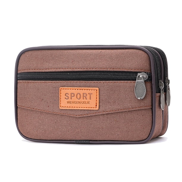 Bolso de la cintura de la bolsa del teléfono de los hombres de múltiples capas Fanny Pack Monedero de lona (Café 1) Likrtyny multifunción de oficina