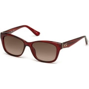 Guess GU7538 66F 54MM Shiny Red/Gradient Brown Rectangular Sunglasses for Women + FREE Complimentary Eyewear Kit